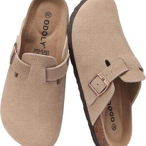 Genuine Suede Clogs for Women Men Soft Cork Footbed Leather Mules Comfort Potato